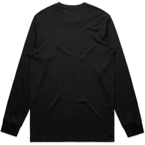 A black long-sleeve T-shirt featuring a simple design with no visible logos on the back.