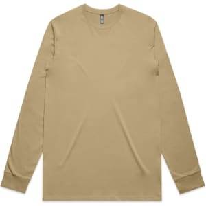 A long-sleeve t-shirt in a light beige colour with a logo on the label.