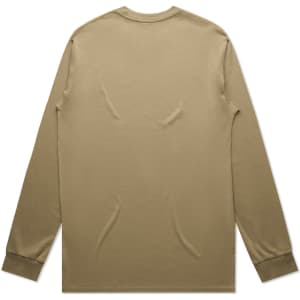 A long sleeve t-shirt in a khaki colour with a plain back and fitted cuffs. Includes a logo.
