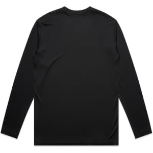 A black long-sleeved T-shirt featuring a smooth, plain back design and a logo.