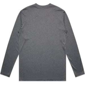 A long-sleeve T-shirt in a dark grey colour, featuring a back view and a logo.