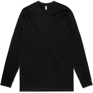 A black long-sleeve T-shirt with a round neckline and a small logo on the label.