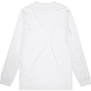A long-sleeve, white organic t-shirt with a plain back and an unobtrusive logo.
