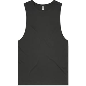 A black singlet-style shirt featuring a relaxed fit and a plain design. It has a logo at the neck.