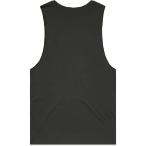 A sleeveless black tank top with a smooth texture. The top features a logo on the back.