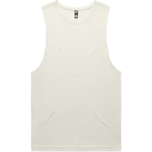A plain off-white singlet tank top featuring a logo. The design is simple with no additional patterns.