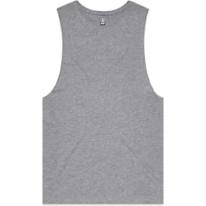 A grey singlet tank top with a simple design and a logo on the label.