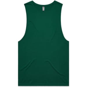 A green singlet tank top with a sleeveless design, featuring a branding logo.