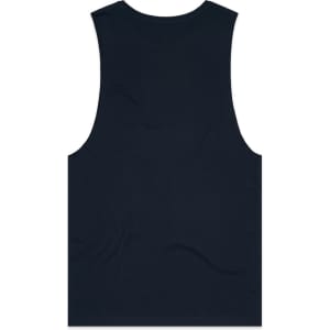 A navy singlet with a relaxed fit and no visible branding. The back view highlights its simple design.