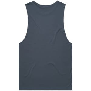 A grey unisex singlet tank top featuring a plain design and a rear view. It has a logo on the back.
