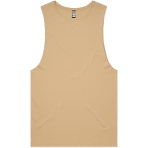 A tan sleeveless tank top with a relaxed fit and a small logo on the label.