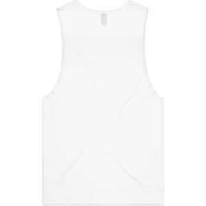A white singlet tank top with a plain design and a small logo on the back.