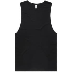 A black organic tank top with a sleeveless design and a logo at the neckline.