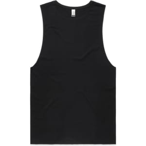 A black organic tank top with a sleeveless design and a small logo.