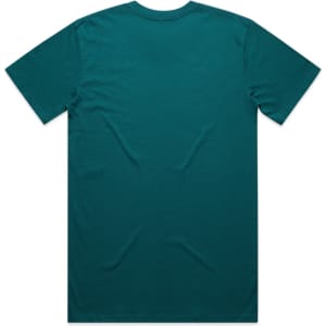 A teal Classic Tee, featuring a simple design with a logo on the back.