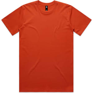 An orange Classic Tee with a round neckline and short sleeves. The shirt features a branding logo.