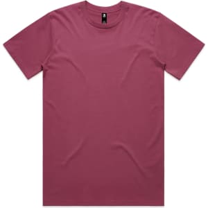A maroon Classic Tee with short sleeves and a simple design. It features a logo on the inside label.