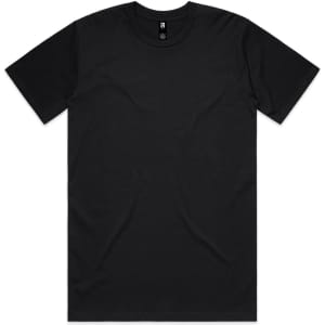A black classic t-shirt with short sleeves and a round neckline, featuring a logo.