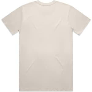 A cream-coloured classic T-shirt with a plain back and short sleeves. It includes a logo on the fabric.