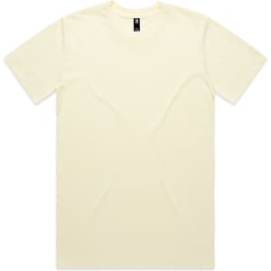 A plain yellow t-shirt featuring a crew neckline and short sleeves, with a logo at the neckline.