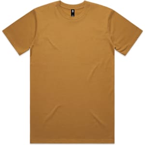 A mustard-coloured Classic Tee t-shirt featuring a crew neck and short sleeves, with a logo on the neckline.