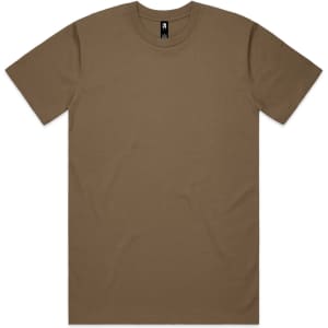 A brown classic t-shirt made from soft fabric, featuring a crew neckline and short sleeves. It has a logo tag.