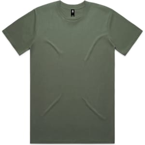 A classic olive green T-shirt with a crew neckline, featuring a logo at the neck.