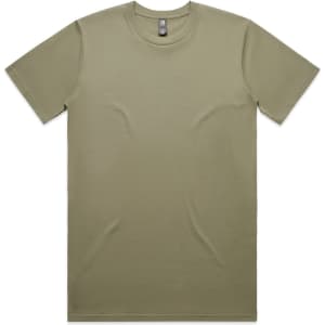 A classic olive green T-shirt with a round neckline and short sleeves, featuring a logo on the label.