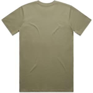 A khaki Classic Tee featuring a round neck and short sleeves, with a branding logo on the back.