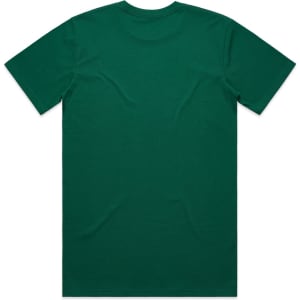 A green classic tee with a plain design, featuring a logo on the back.