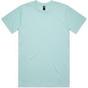 A mint green classic t-shirt featuring a crew neckline and short sleeves, with a logo on the tag.