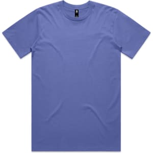 A purple classic tee with short sleeves and a round neckline. The shirt features a logo at the collar.