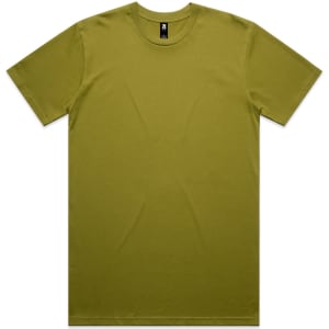 A plain olive green Classic Tee, featuring a crew neck and short sleeves, with a logo on the collar.