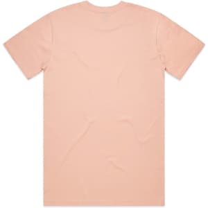 A peach-coloured T-shirt with a simple design, featuring a crew neck and short sleeves.