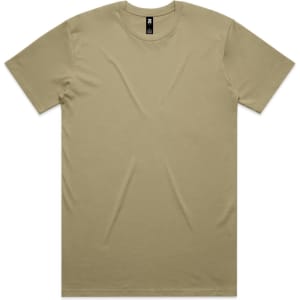 A khaki Classic Tee with a crew neckline and short sleeves. It features a logo on the inner tag.