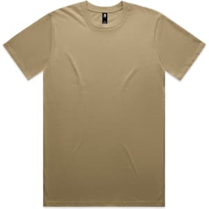 A khaki Classic Tee featuring short sleeves and a round neckline, with a logo present on the label.