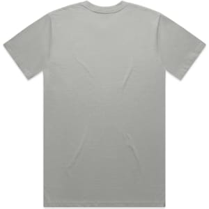 A light grey T-shirt with short sleeves and a plain back view. It features a logo.