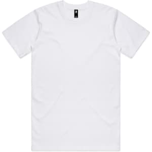 A white Classic Tee t-shirt, featuring a round neckline and short sleeves. It has a logo on the label.
