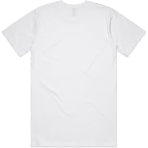 A plain white Classic Tee featuring a crew neckline and short sleeves, with a branding logo on the back.