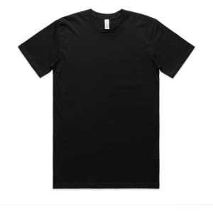 A black organic t-shirt featuring a classic crew neck design and a logo on the inner label.