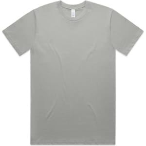 A light grey organic t-shirt with a rounded neckline and short sleeves, featuring a branding label.