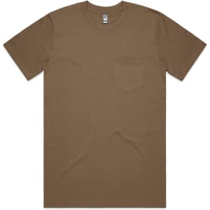 A classic pocket tee in a muted brown colour, featuring a single chest pocket and a simple design.