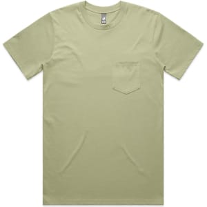A green Classic Pocket Tee featuring a front pocket and a crew neck design, displayed flat against a white background.