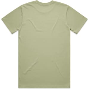 A khaki green t-shirt with a classic cut and short sleeves, featuring a logo on the back.