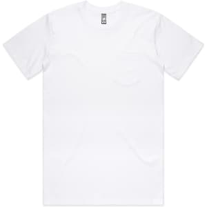 A white Classic Pocket Tee featuring a front chest pocket and a branding label on the neckline.
