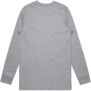 A grey long-sleeve t-shirt with a plain back and fitted sleeves, featuring a logo.