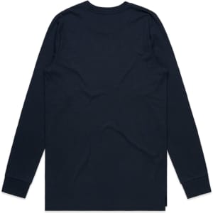 A long-sleeve T-shirt in dark navy with a simple, unembellished back and a logo at the hem.
