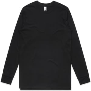 A black long-sleeve organic t-shirt with a simple design and a small logo.