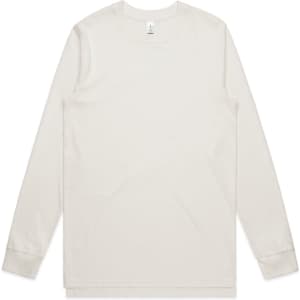 A long-sleeved organic tee in a soft off-white colour, featuring a simple design and a logo.