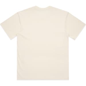 A plain cream T-shirt featuring short sleeves and a crew neck, with no visible design on the back.